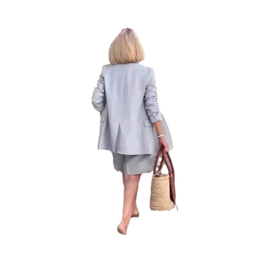 Damen Modisches Blazer-Shorts-Set mit doppelter Knopfleiste und eleganter Passform R&B