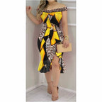 Damen Off-Shoulder Kleid im eleganten Leoprint mit volanter Saum R&B
