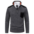Herren elegante Strickpullover mit halben Reißverschluss und praktischem Taschenlayout