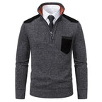 Herren elegante Strickpullover mit halben Reißverschluss und praktischem Taschenlayout