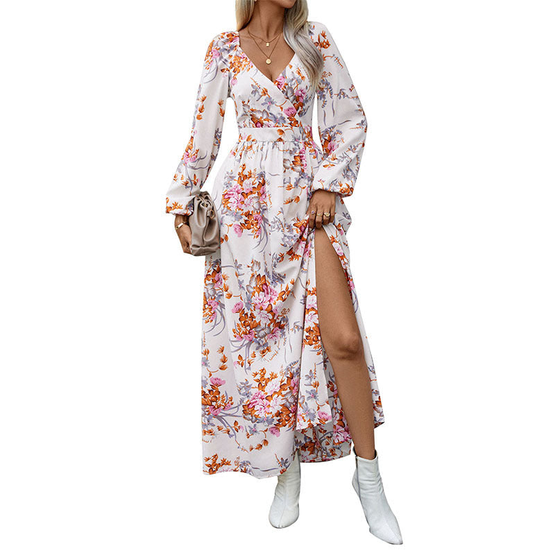 Damen Maxikleid mit floralem Design und seitlichem Schlitz R&B