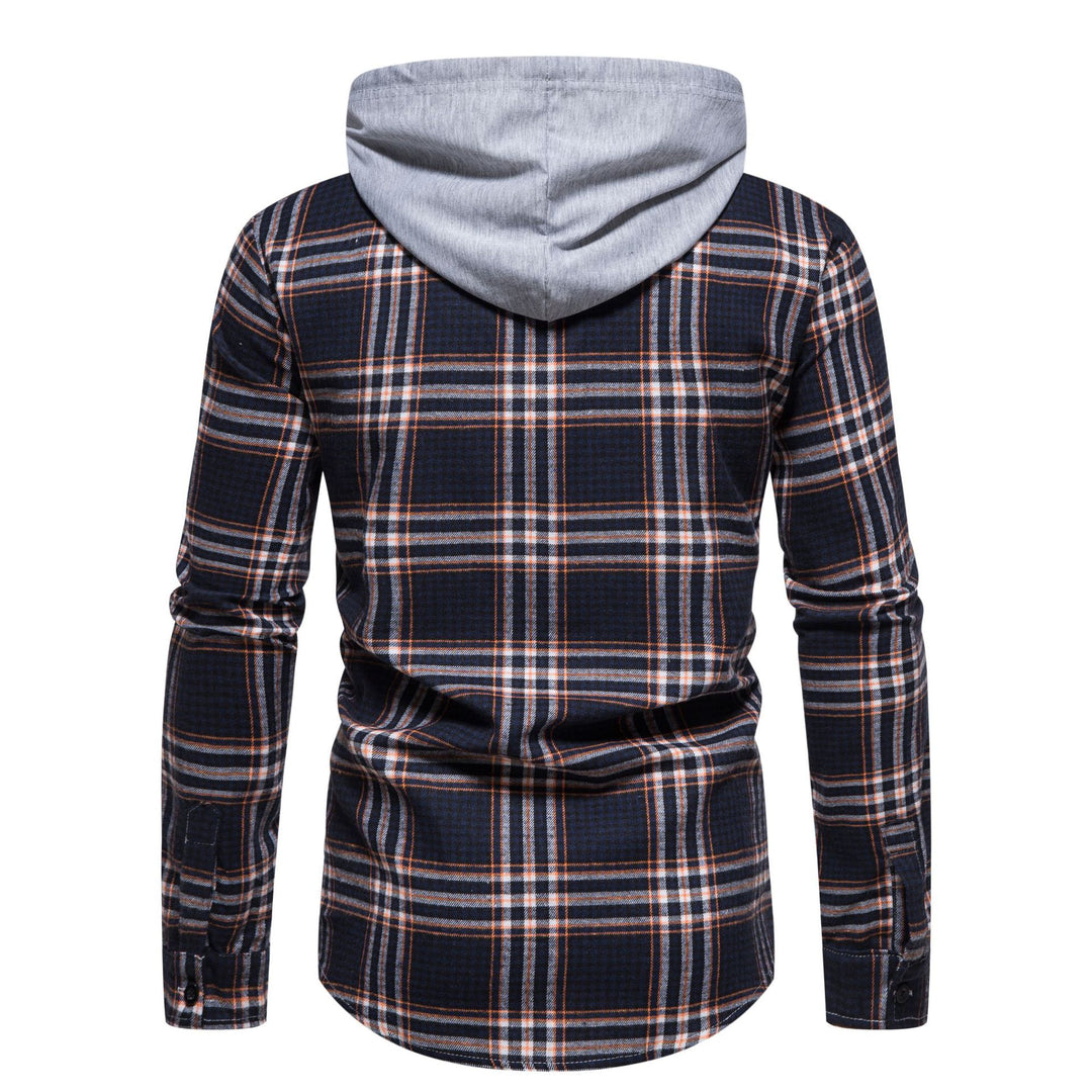 Herren Karo-Hemdjacke mit integrierter Kapuze und modernen Mustern R&B