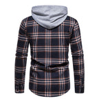 Herren Karo-Hemdjacke mit integrierter Kapuze und modernen Mustern