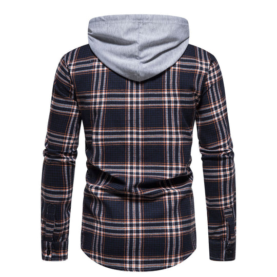 Herren Karo-Hemdjacke mit integrierter Kapuze und modernen Mustern R&B
