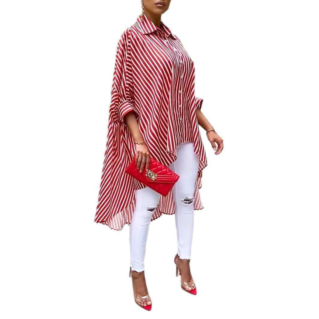 Damen Streifenbluse mit asymmetrischem Schnitt und Oversize-Design R&B