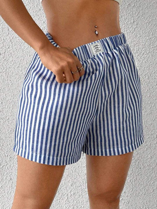 Damen gestreifte Shorts aus leichter Baumwolle mit elastischem Bund R&B
