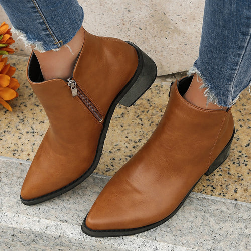Damen elegante Ankle-Boots mit spitzem Fersenbereich und seitlichem Reißverschluss R&B