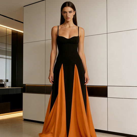 Damen Elegantes Abendkleid mit asymmetrischem Rock und zarten Trägern R&B