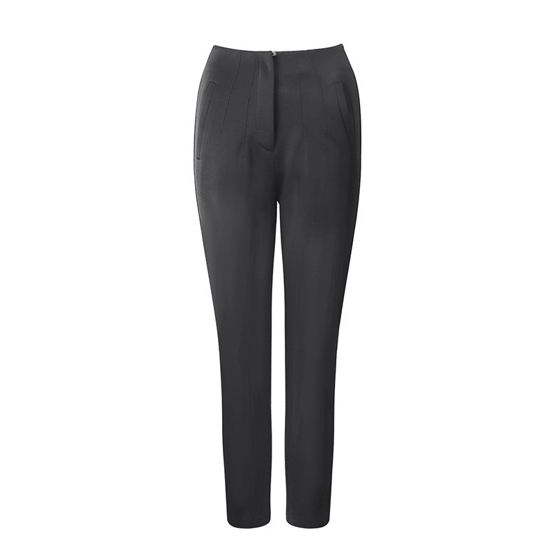 Damen elegante Anzughose mit hohen Bund und schmalem Bein R&B