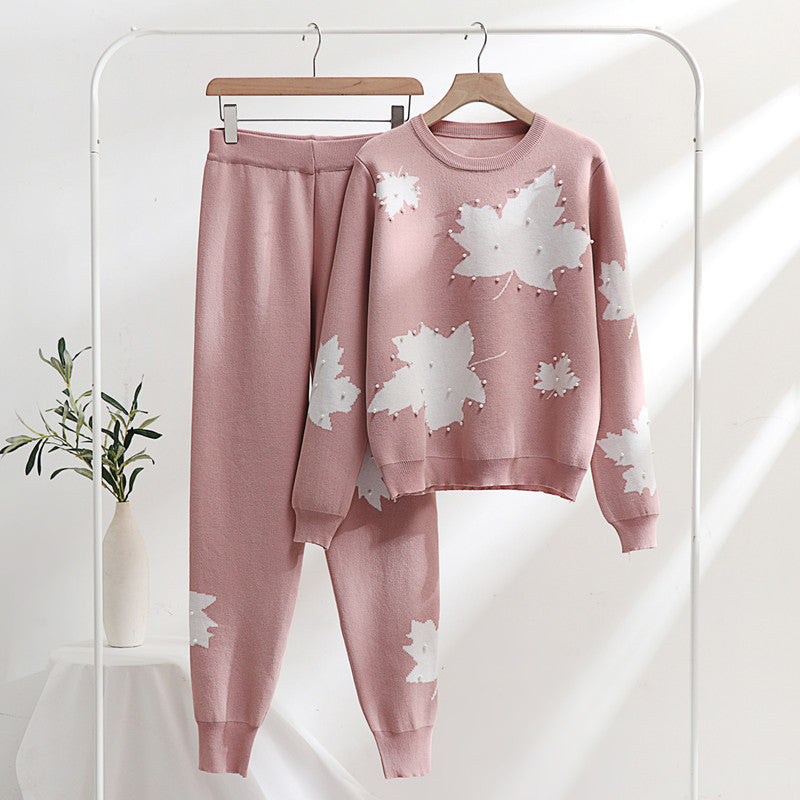 Damen Freizeit-Loungewear-Set mit floralem Design und elastischem Bund R&B