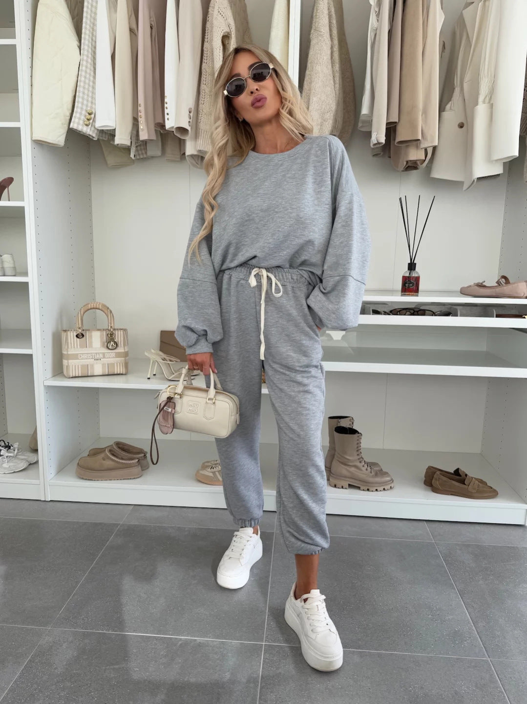 Damen lässiges Fleece-Set mit elastischen Bündchen und modischem Schnitt R&B