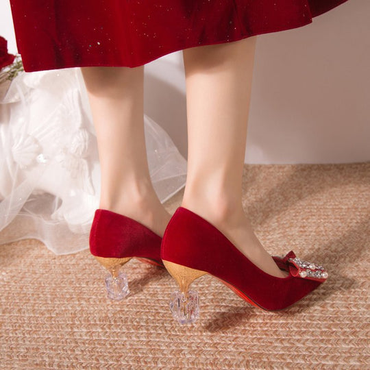 Damen elegante High Heel Pumps mit funkelndem Schleifenakzent R&B