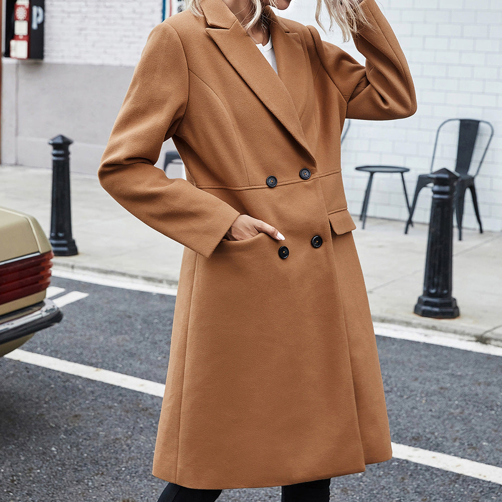 Damen elegante Wende-Mantel mit Reverskragen und doppelter Knopfleiste R&B