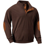 Herren nan geripptes Stehkragen-Sweatshirt mit Knopfleiste, Kängurutasche und Velours-Ellenbogenbesatz R&B