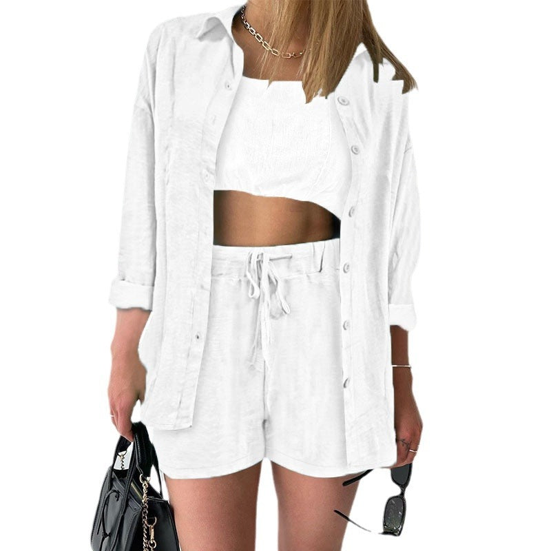 Damen lässiges Zweiteiler-Set aus Leinen R&B