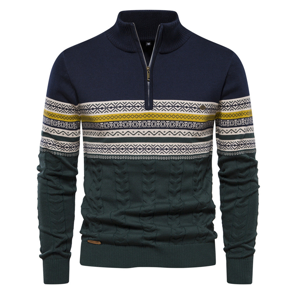 Herren Pullover mit modernem Zipper und attraktiven Farbmustern