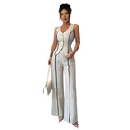 Damen elegante Hose-Anzug mit tailliertem Oberteil und Knopfdetails R&B