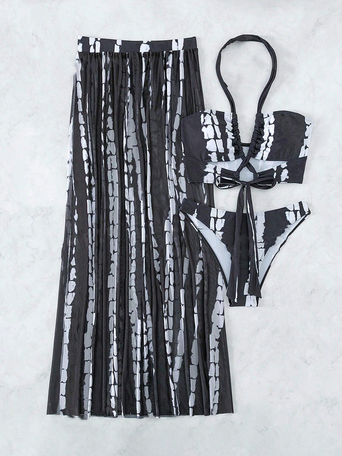Damen Bikini-Set mit elegantem Maxirock und femininem Oberteil R&B