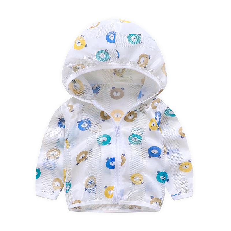 Unisex nan atmungsaktive Netz Kapuzen-Sonnenjacke für Säuglinge mit Reißverschluss und verspieltem Elefantenmotiv R&B