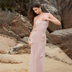 Damen figurbetontes Strandkleid mit Blumenapplikationen R&B