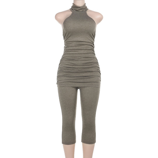 Damen yoga t-shirt und dreiviertel leggings Set R&B