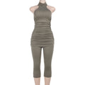 Damen yoga t-shirt und dreiviertel leggings Set R&B
