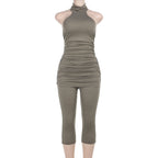 Damen yoga t-shirt und dreiviertel leggings Set R&B