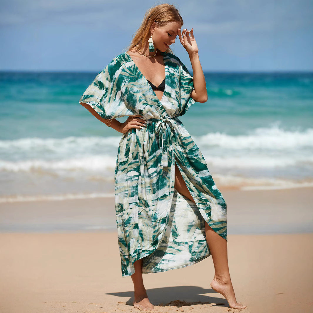 Damen Strandkleid mit großzügigem Schnitt und elegantem Wickeldesign R&B
