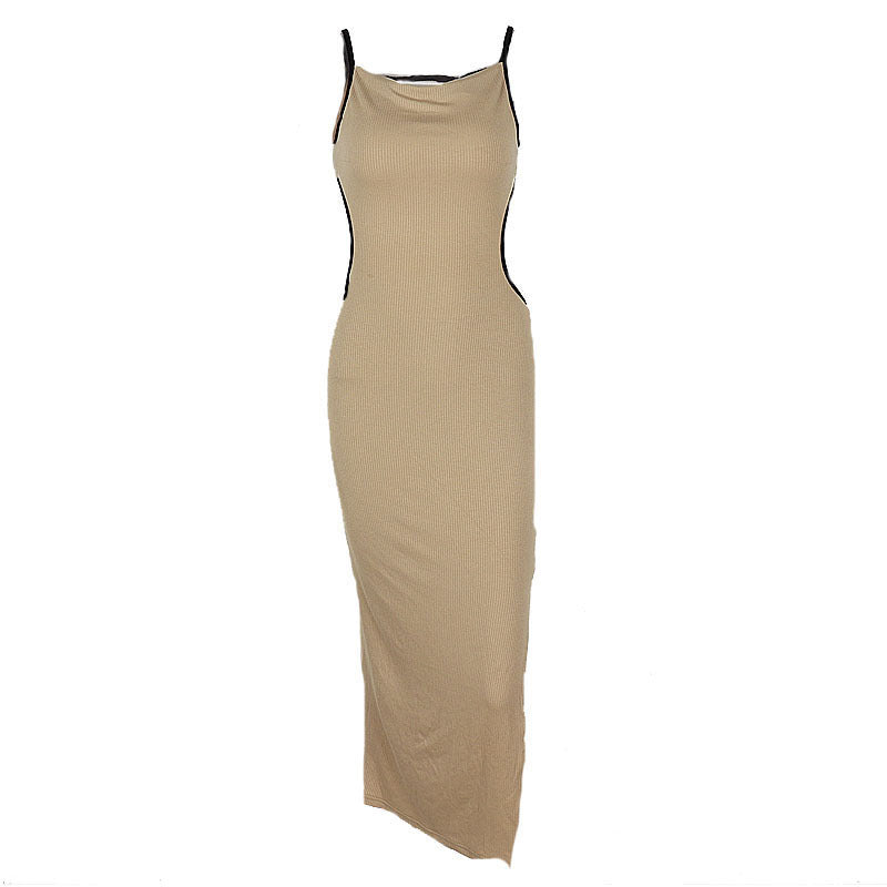 Damen Langsamer Maxikleid mit feinen Spaghettiträgern und Kontrastdetails R&B
