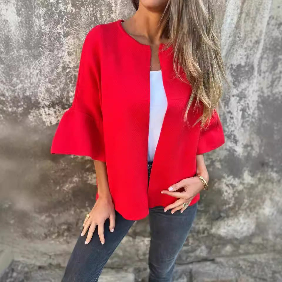 Damen modische Cardigan mit auffälligen Glockenärmeln und lockerer Passform R&B