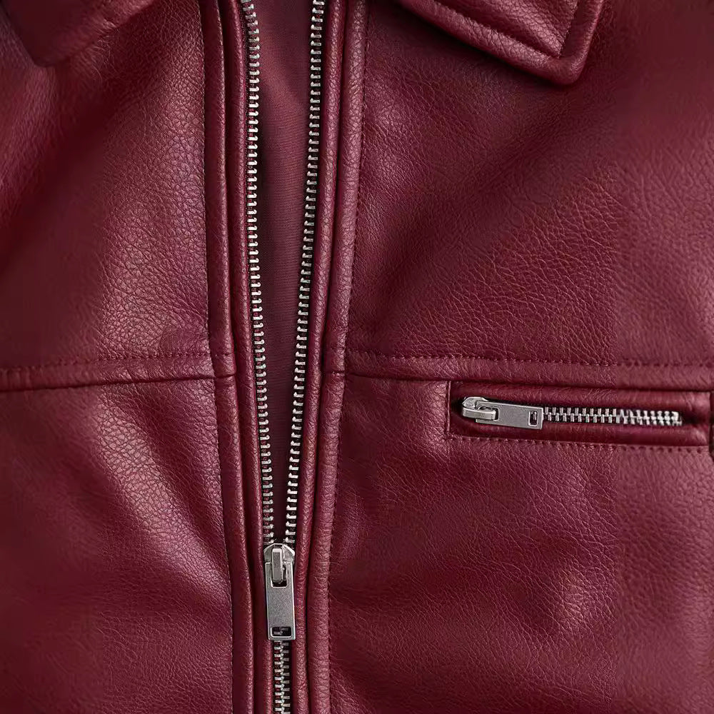 Damen modische Kunstlederjacke mit elastischem Saum und modernem Schnitt R&B