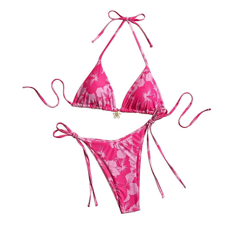Damen Triangel-Bikini mit floralen Mustern und feinen BindR&Bändern R&B