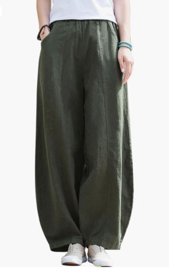 Damen weite Leinenhose mit elastischem Bund und praktischen Taschen R&B
