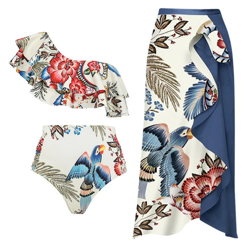 Damen Badeanzug-Set mit floralen Rüschen und taillierter Shorts R&B