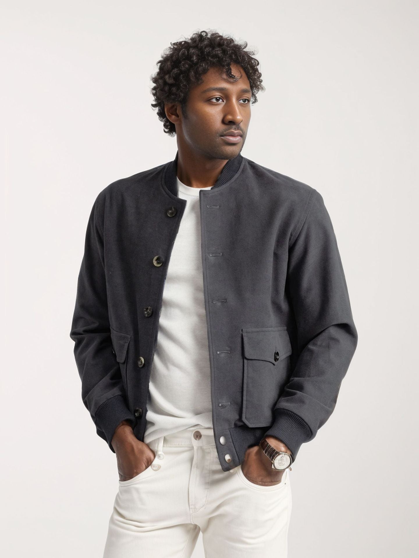 Herren lässige Bomberjacke mit praktischen Taschen und elastischen Bündchen R&B