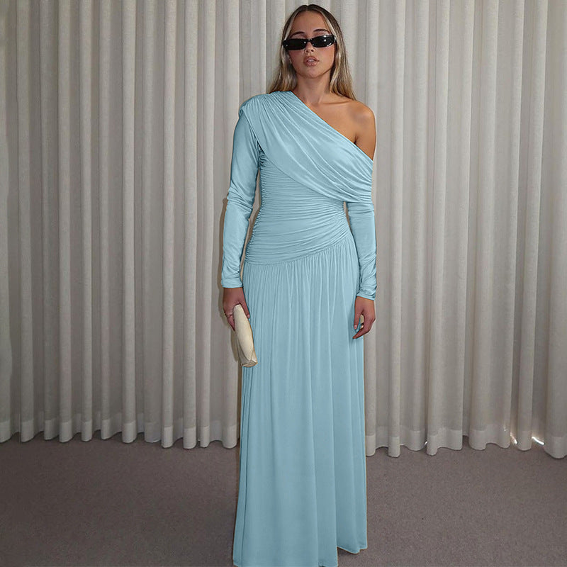 Damen elegantes Wickel-Maxi-Kleid mit asymmetrischem Schnitt R&B