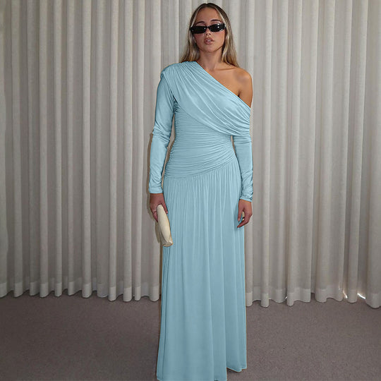 Damen elegantes Wickel-Maxi-Kleid mit asymmetrischem Schnitt R&B