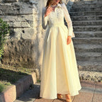Damen Elegantes Maxikleid mit Spitzenärmeln und Taillengürtel R&B
