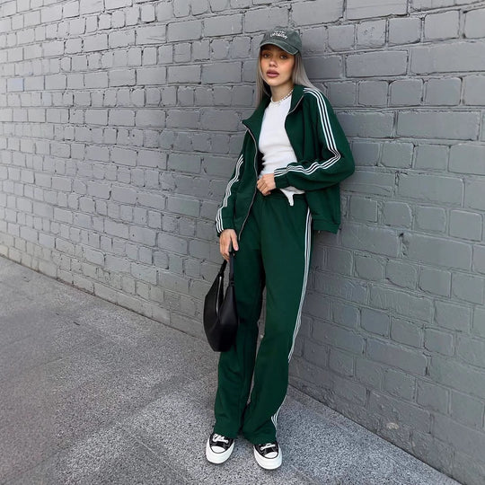 Damen sportliches und elegantes Trainingsanzug mit Reißverschluss R&B