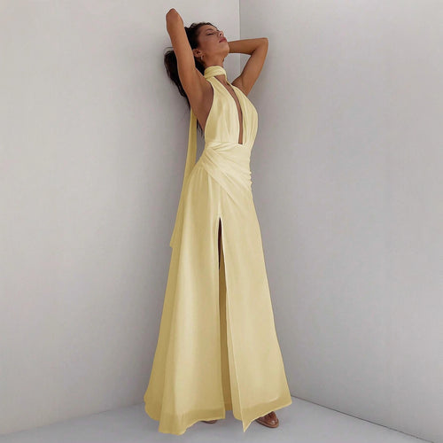 Damen Maxi-Kleid mit tiefem V-Ausschnitt und Wickeldesign R&B