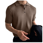 Herren nan schmal geschnittenes geripptes Poloshirt aus Feinstrick mit Kurzarm und Polokragen R&B