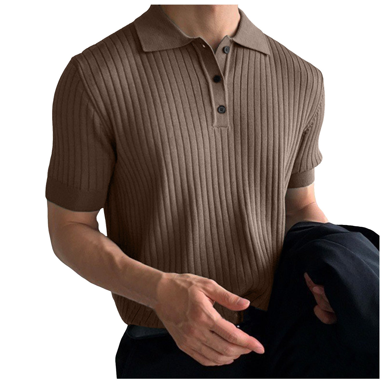 Herren nan schmal geschnittenes geripptes Poloshirt aus Feinstrick mit Kurzarm und Polokragen R&B