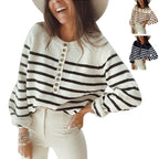 Damen gemusterter Strickpullover mit Knopfleiste R&B