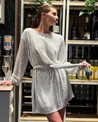 Damen Glamouröses Cocktailkleid mit funkelnden Lurex-Fäden und elastischem Taillengürtel R&B