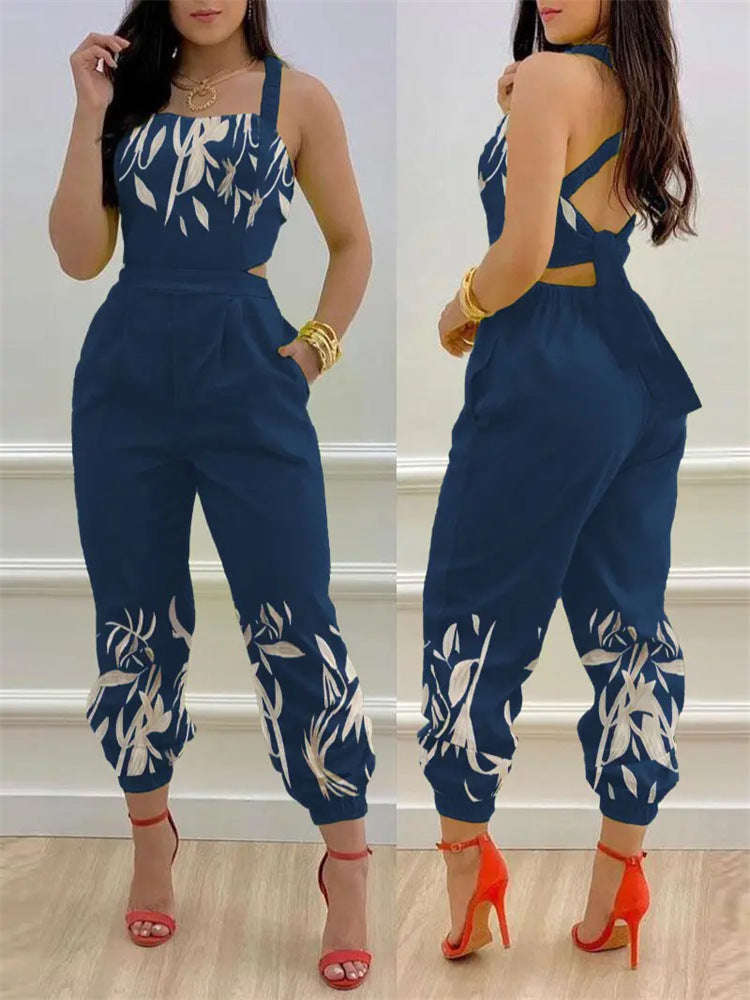 Damen eleganter Jumpsuit mit detailverliR&Btem Blättermotiv R&B