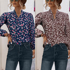 Damen Bluse mit floralem Design und eleganter Schleifenöffnung R&B