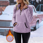 Damen kuscheliger Fleece-Pullover mit Hohen Kragen und Reißverschluss R&B