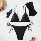 Damen Triangel-Bikini-Set mit transparenten Ärmeln und Blumenakzent R&B