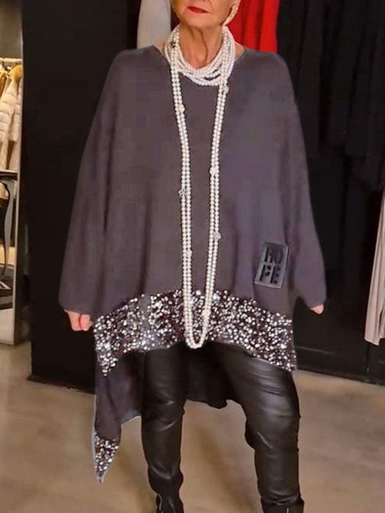 Damen Elegantes und fließendes asymmetrisches Strickoberteil R&B