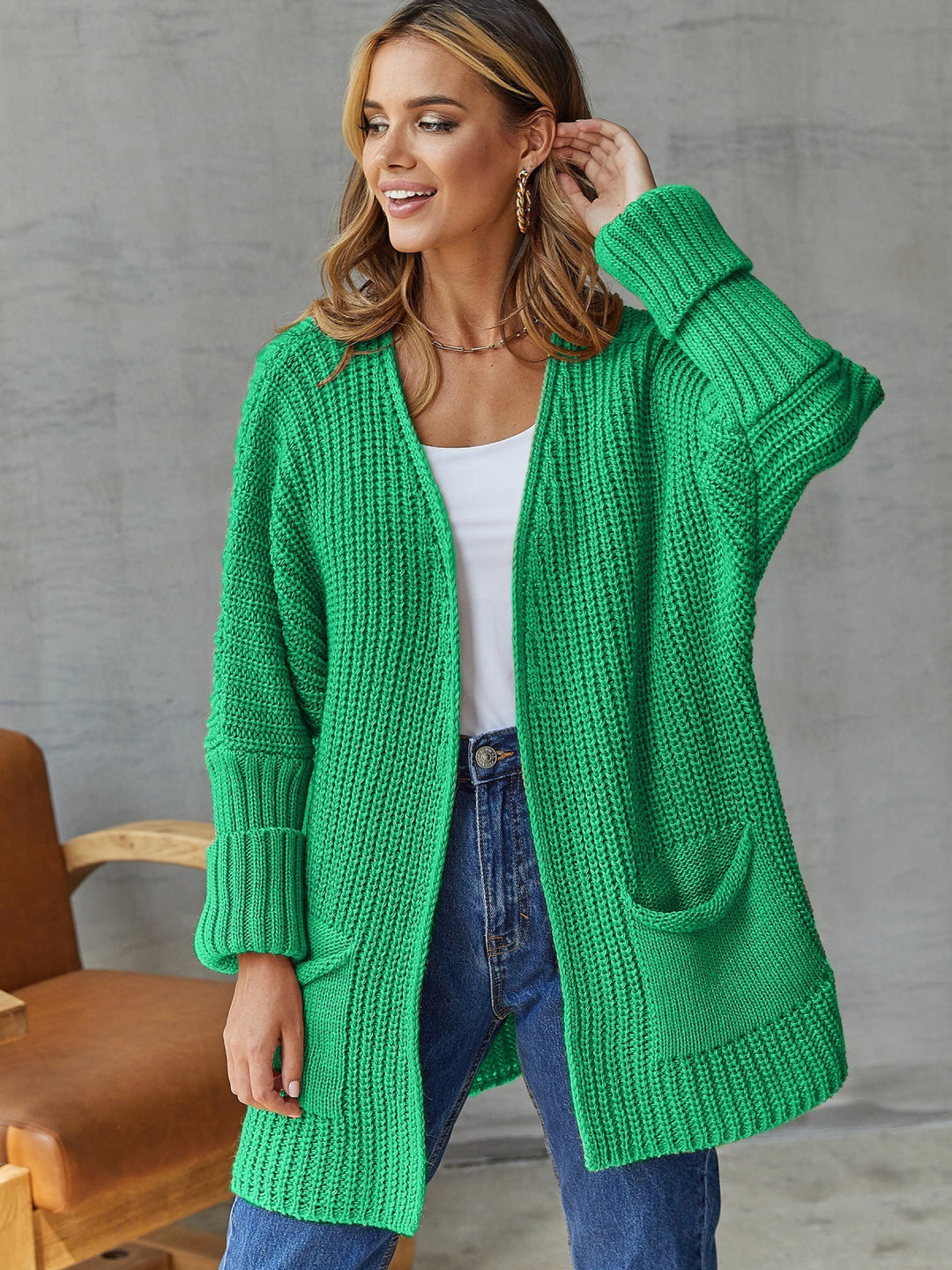 Damen Gemütlicher Strickcardigan mit tiefen Taschen und Strukturmuster R&B